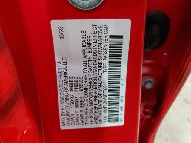 19XFL2H89PE009451 - 2023 HONDA CIVIC SPORT 红色 照片 12