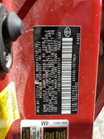 4T4BF3EK4BR203747 - 2011 TOYOTA CAMRY BASE წითელი ფოტო 12