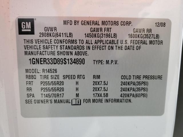 1GNER33D89S134890 - 2009 CHEVROLET TRAVERSE LTZ WHITE photo 13