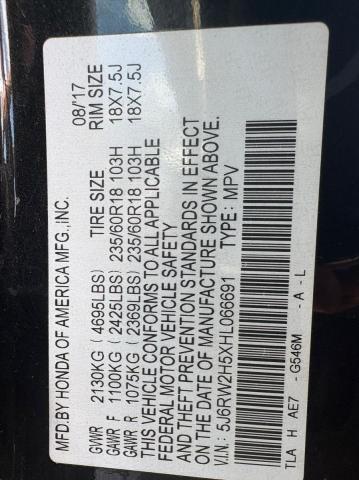 5J6RW2H5XHL066691 - 2017 HONDA CR-V EX BLACK photo 10