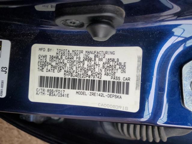 5YFBU4EE2DP079742 - 2013 TOYOTA COROLLA BASE أزرق صورة 12