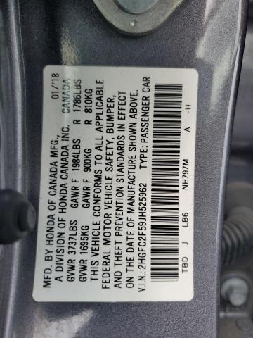 2HGFC2F59JH525962 - 2018 HONDA CIVIC LX 灰色 照片 12