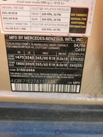 4JGBF71E27A117279 - 2007 MERCEDES-BENZ GL 450 4MATIC TAN photo 12