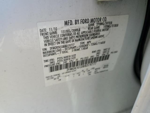 2FMGK5CC0BBD19777 - 2011 FORD FLEX SEL WHITE photo 14