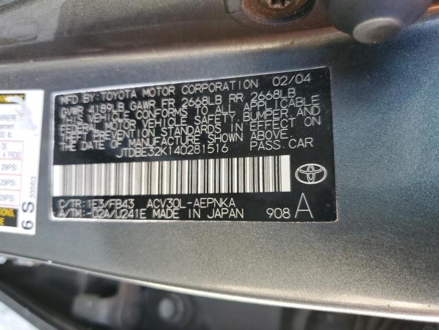 JTDBE32K140281516 - 2004 TOYOTA CAMRY LE GRAY photo 12