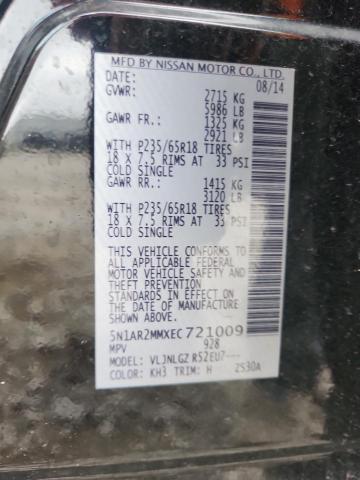 5N1AR2MMXEC721009 - 2014 NISSAN PATHFINDER S 黑色 照片 13