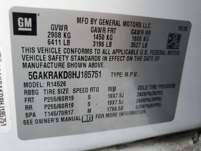 5GAKRAKD8HJ185751 - 2017 BUICK ENCLAVE თეთრი ფოტო 14
