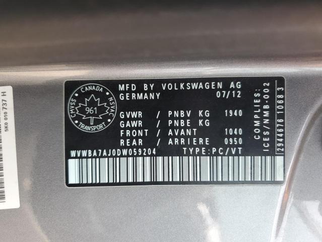 WVWBA7AJ0DW059204 - 2013 VOLKSWAGEN GOLF 灰色 照片 12