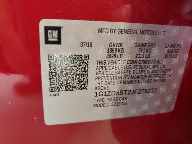 1G1ZD5ST2JF275232 - 2018 CHEVROLET MALIBU LT Rouge photo 13