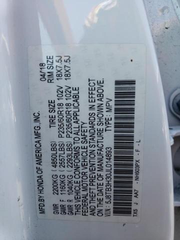 5J8TB3H30JL014893 - 2018 ACURA RDX WHITE photo 12