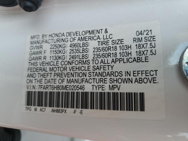 7FART6H80ME020546 - 2021 HONDA CR-V EXL თეთრი ფოტო 13