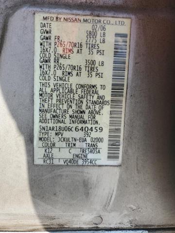 5N1AR18U06C640459 - 2006 NISSAN PATHFINDER LE Argent photo 13