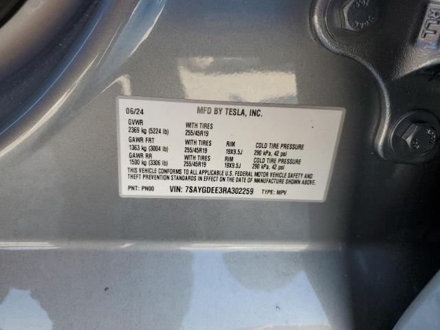7SAYGDEE3RA302259 - 2024 TESLA MODEL Y GRAY photo 13