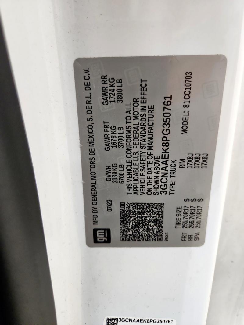 3GCNAAEK8PG350761 - 2023 CHEVROLET SILVERADO C1500 WHITE photo 12