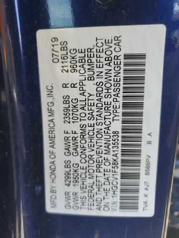 1HGCV1F58KA135538 - 2019 HONDA ACCORD EXL Mavi foto 12