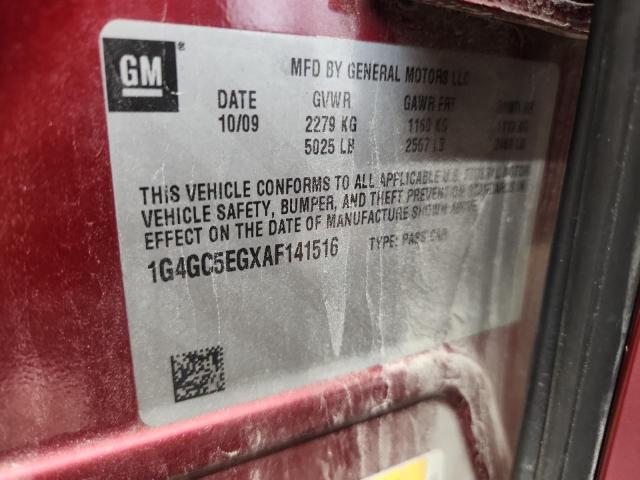 1G4GC5EGXAF141516 - 2010 BUICK LACROSSE CXL RED photo 12