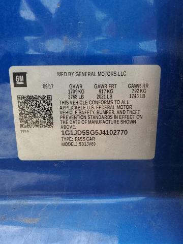 1G1JD5SG5J4102770 - 2018 CHEVROLET SONIC LT 蓝色 照片 12