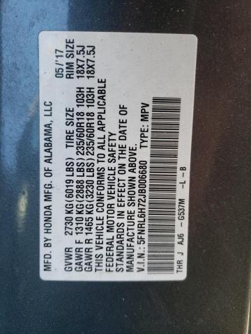 5FNRL6H72JB006680 - 2018 HONDA ODYSSEY EXL GRAY photo 13