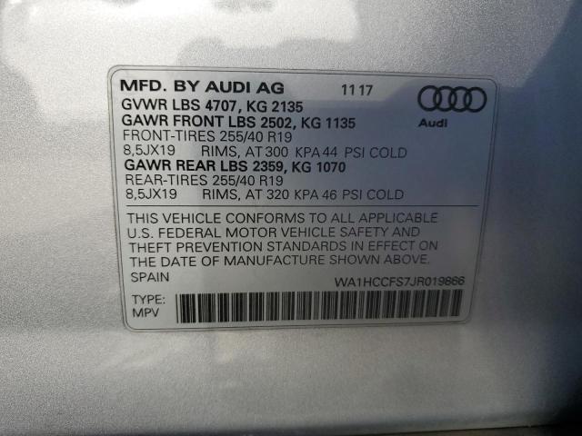 WA1HCCFS7JR019866 - 2018 AUDI Q3 PREMIUM PLUS Күміс фото 13