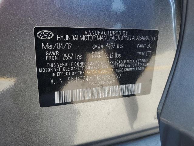 5NPE24AF1KH782759 - 2019 HYUNDAI SONATA SE ნაცრისფერი ფოტო 12