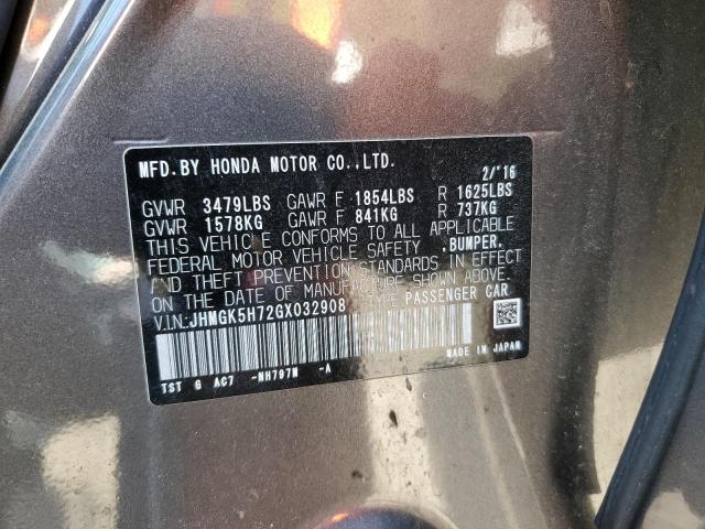 JHMGK5H72GX032908 - 2016 HONDA FIT EX GRAY photo 12