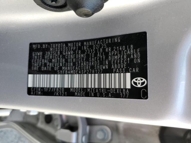 5YFB4MDE4SP278127 - 2025 TOYOTA COROLLA LE SILVER photo 12