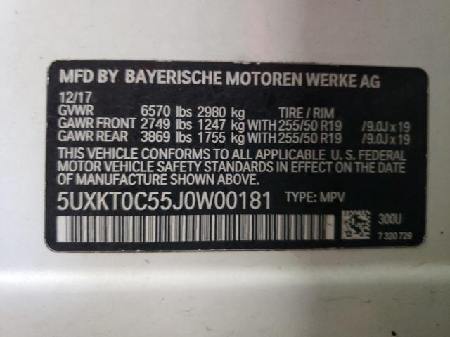 5UXKT0C55J0W00181 - 2018 BMW X5 XDR40E WHITE photo 12