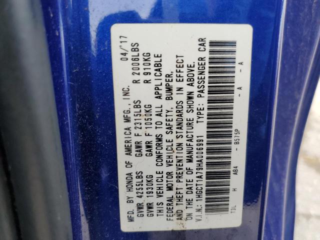 1HGCT1A79HA006991 - 2017 HONDA ACCORD EX BLUE photo 12