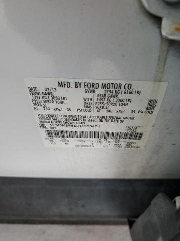 1FM5K8F86DGC35474 - 2013 FORD EXPLORER LIMITED თეთრი ფოტო 13