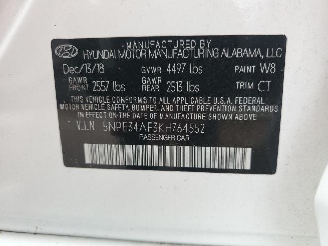 5NPE34AF3KH764552 - 2019 HYUNDAI SONATA LIMITED WHITE photo 12