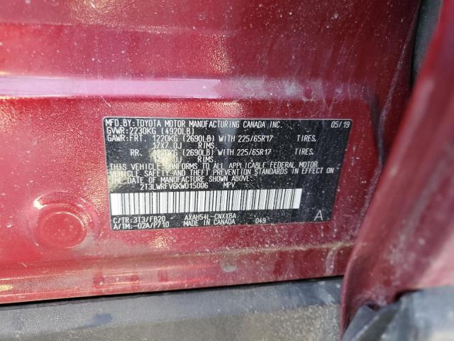 2T3LWRFV6KW015006 - 2019 TOYOTA RAV4 LE Bordo fotoğraf 13