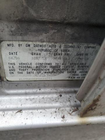 KL1TD666X6B684771 - 2006 CHEVROLET AVEO BASE GRAY photo 12