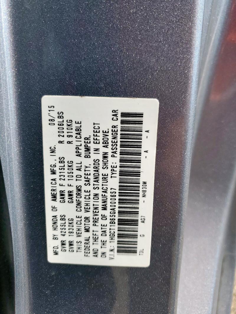 1HGCT1B65GA000657 - 2016 HONDA ACCORD EXL SILVER photo 13