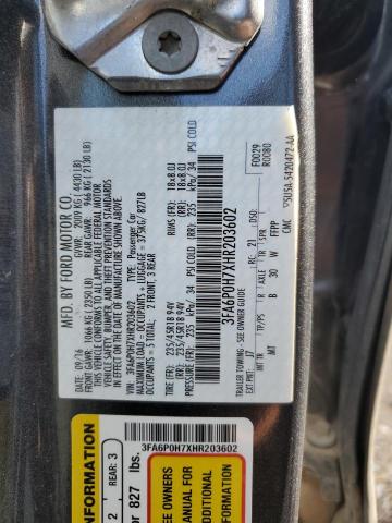 3FA6P0H7XHR203602 - 2017 FORD FUSION SE GRAY photo 13