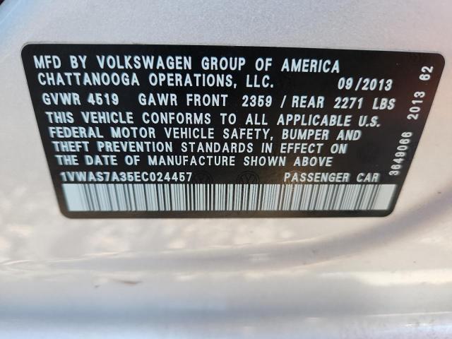 1VWAS7A35EC024457 - 2014 VOLKSWAGEN PASSAT S 银色 照片 12
