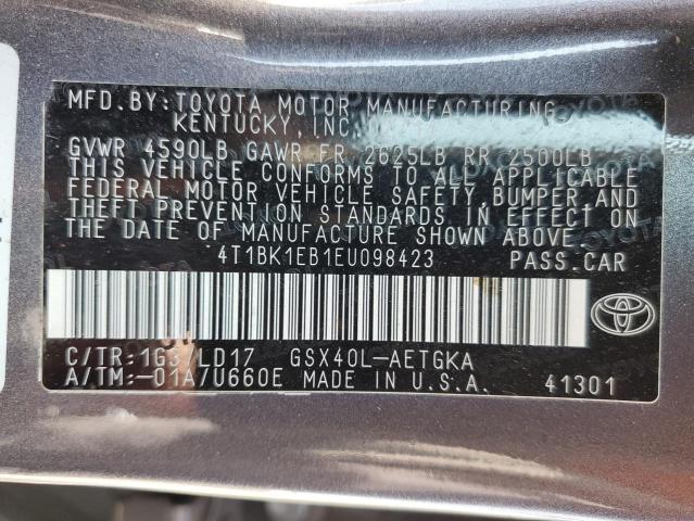 4T1BK1EB1EU098423 - 2014 TOYOTA AVALON BASE 灰色 照片 12