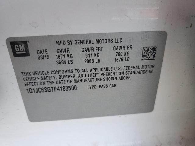 1G1JC6SG7F4183500 - 2015 CHEVROLET SONIC LT WHITE photo 12