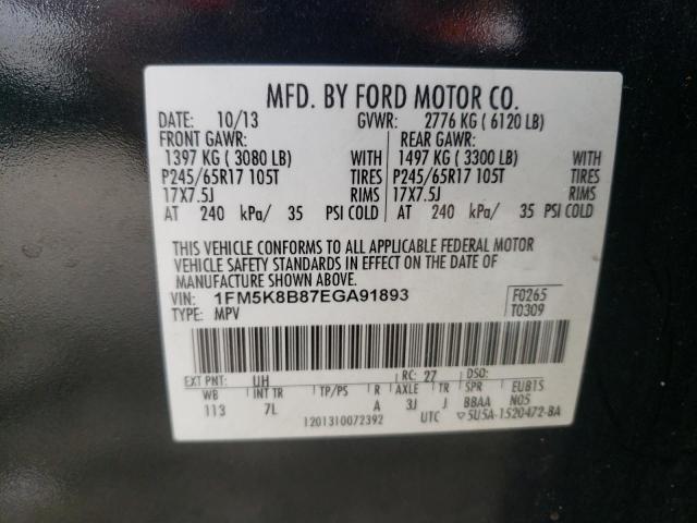 1FM5K8B87EGA91893 - 2014 FORD EXPLORER BLACK photo 13