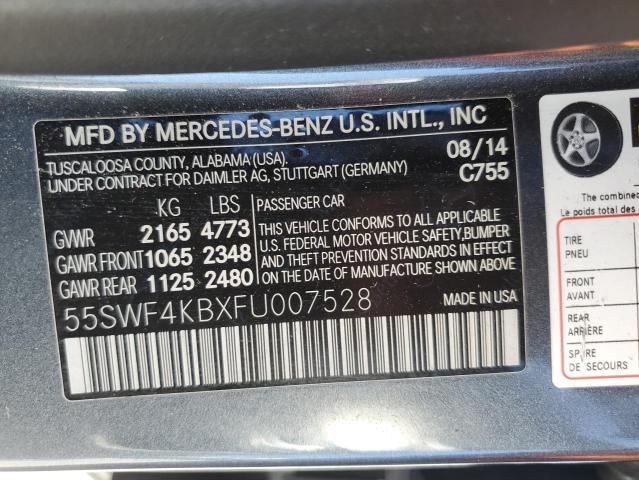 55SWF4KBXFU007528 - 2015 MERCEDES-BENZ C 300 4MATIC GRAY photo 12