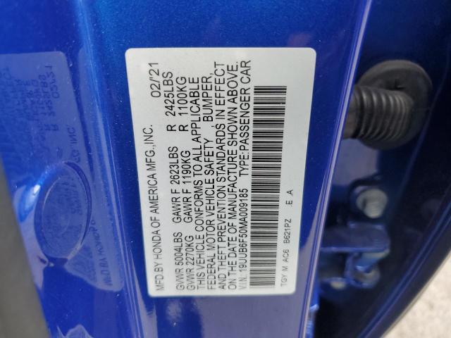 19UUB6F50MA009185 - 2021 ACURA TLX TECH A BLUE photo 12