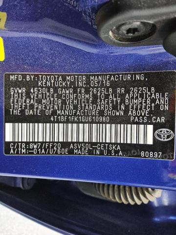 4T1BF1FK1GU610980 - 2016 TOYOTA CAMRY LE BLUE photo 12