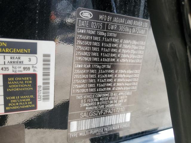 SALGS2VF2FA217210 - 2015 LAND ROVER RANGE ROVE HSE BLACK photo 13