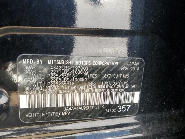 JA4AP4AU2KU013119 - 2019 MITSUBISHI OUTLANDER SE შავი ფოტო 12