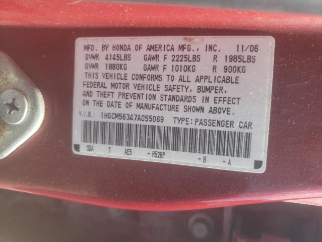 1HGCM56347A055069 - 2007 HONDA ACCORD SE RED photo 12