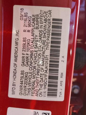 1HGCV1F34JA131371 - 2018 HONDA ACCORD SPORT أحمر صورة 13