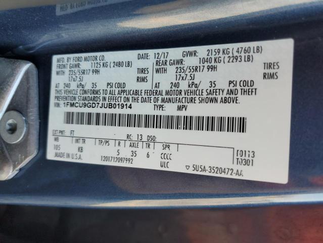 1FMCU9GD7JUB01914 - 2018 FORD ESCAPE SE Mavi foto 13