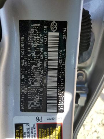 4T1BF1FK8CU002299 - 2012 TOYOTA CAMRY BASE ვერცხლისფერი ფოტო 12