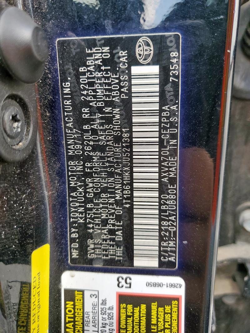 4T1B61HKXJU521381 - 2018 TOYOTA CAMRY XSE أسود صورة 12