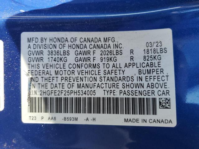 2HGFE2F25PH534005 - 2023 HONDA CIVIC LX Blau Foto 12