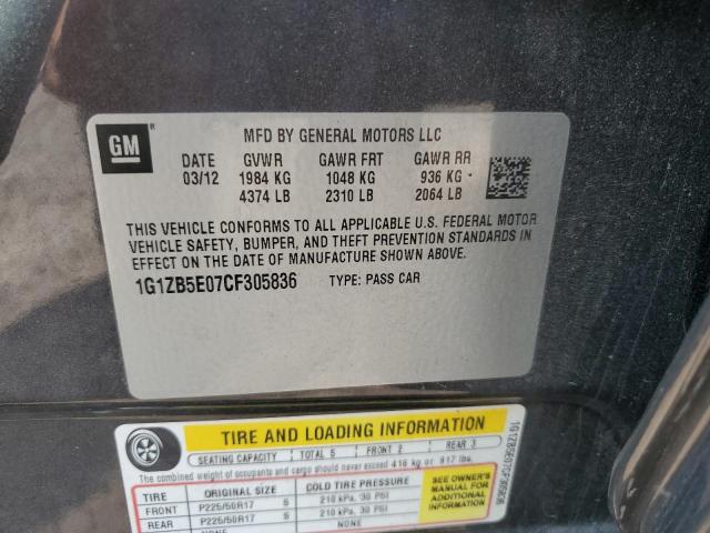 1G1ZB5E07CF305836 - 2012 CHEVROLET MALIBU LS Grafit fotoğraf 13